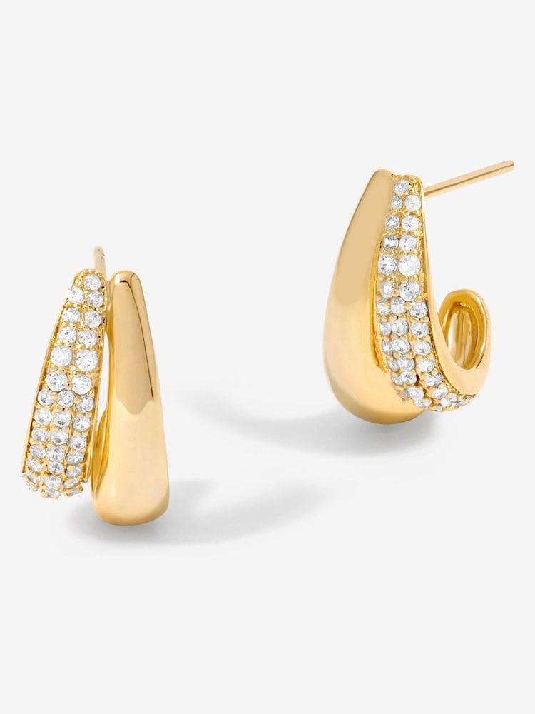 Jon Richard Gold Tone Cubic Zirconia And Polished Curved Mini Drop Earrings - Image 1 of 2