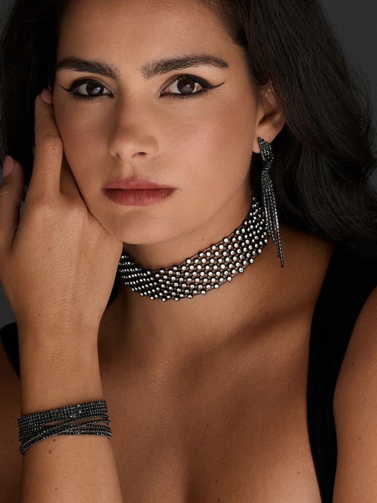 Jon Richard Black Crystal Multi Row Choker Necklace - Image 2 of 3