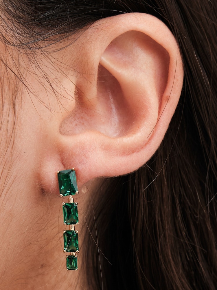 Jon Richard Gold Tone Emerald Cubic Zirconia Multi Stone Drop Earrings - Image 2 of 3