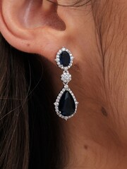 Jon Richard Silver Tone Sapphire Pear Drop Earrings - Image 2 of 3