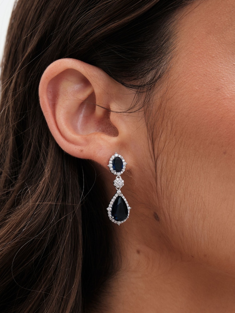 Jon Richard Silver Tone Sapphire Pear Drop Earrings - Image 3 of 3