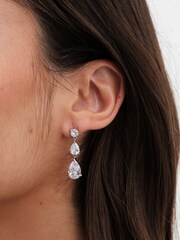Jon Richard Silver Tone Cubic Zirconia Triple Peardrop Earrings - Image 2 of 3