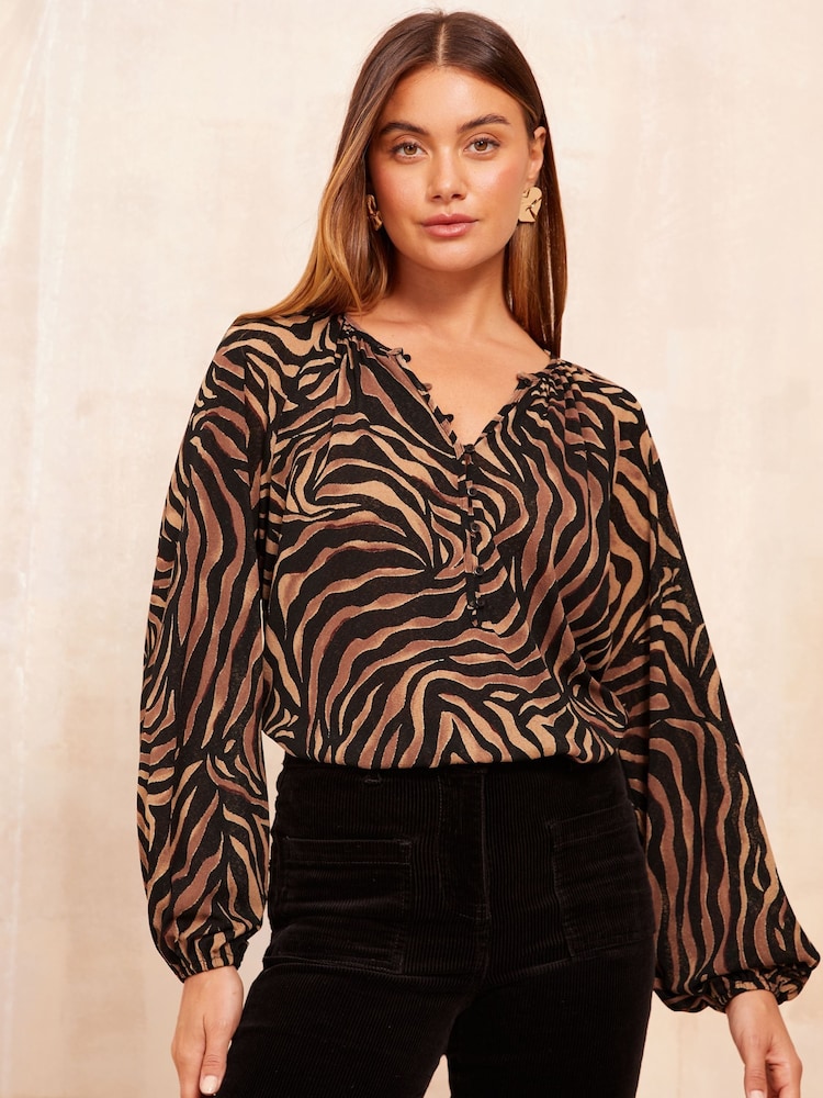 Friends Like These Brown Long Sleeve Mesh Top - Image 1 of 4 Friends Like These Brown Long Sleeve Mesh Top - Image 1 of 4
