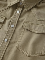 Khaki Green Oversize Denim 100% Cotton Shirt - Image 6 of 7