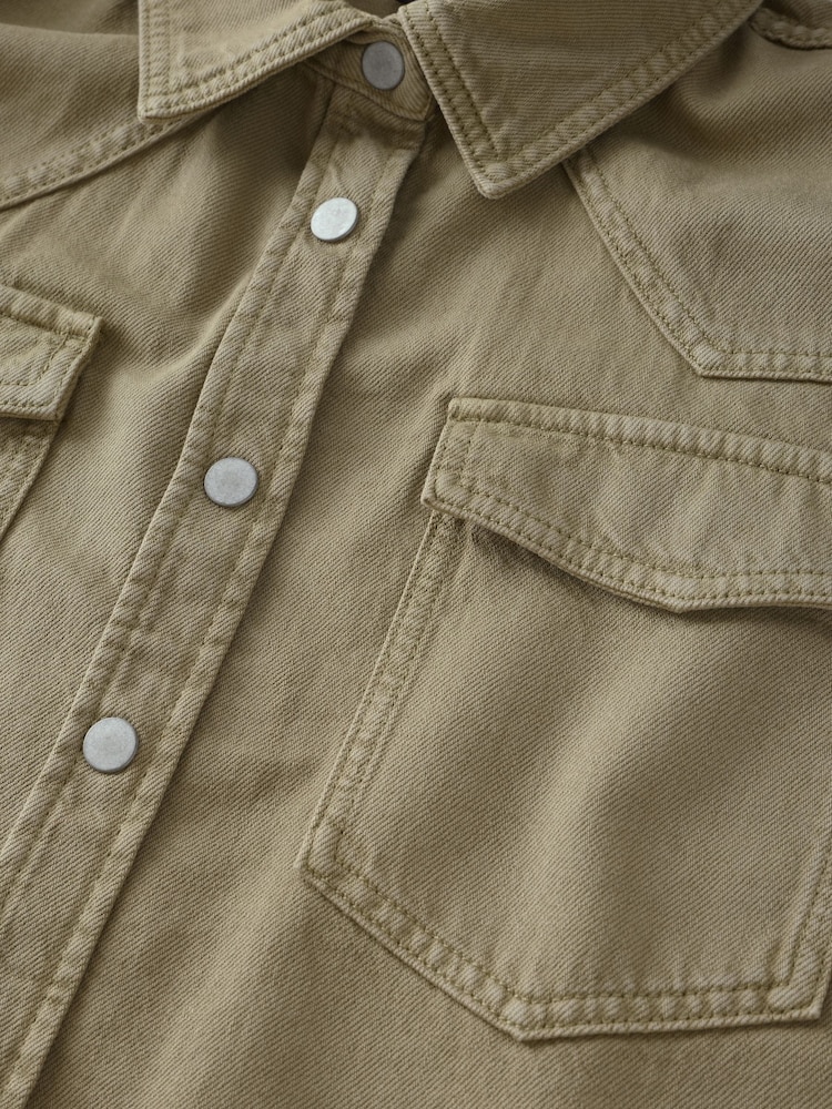 Khaki Green Oversize Denim 100% Cotton Shirt - Image 6 of 7