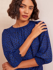 Friends Like These Blue Polka Dot Round Neck Shirred Cuff 3/4 Sleeve Top - Image 3 of 4