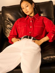 Red Oversize Denim 100% Cotton Shirt - Image 1 of 6