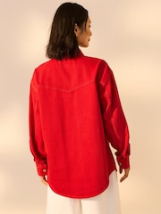 Red Oversize Denim 100% Cotton Shirt - Image 2 of 6