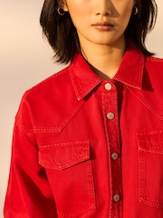 Red Oversize Denim 100% Cotton Shirt - Image 3 of 6