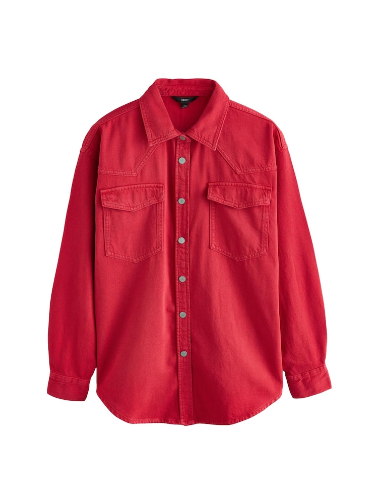 Red Oversize Denim 100% Cotton Shirt - Image 4 of 6