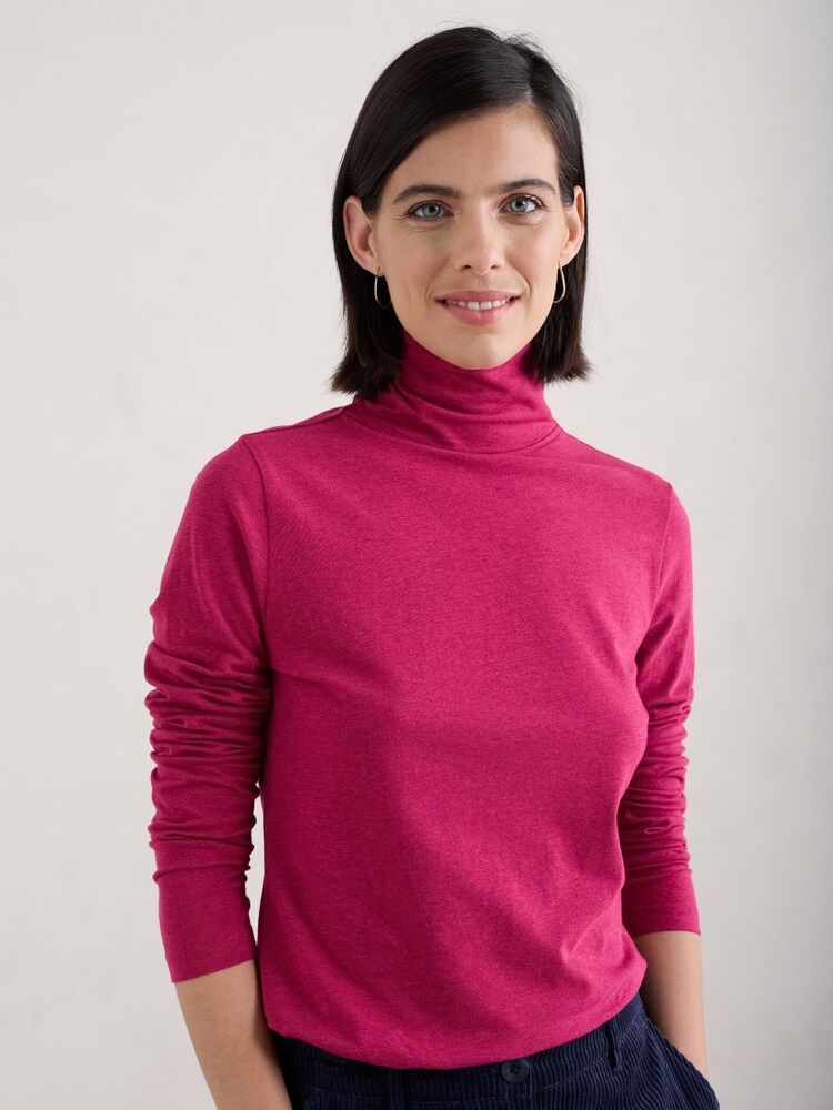 Seasalt Cornwall Pink Landing Roll Neck Long Sleeve Top - Image 1 of 5