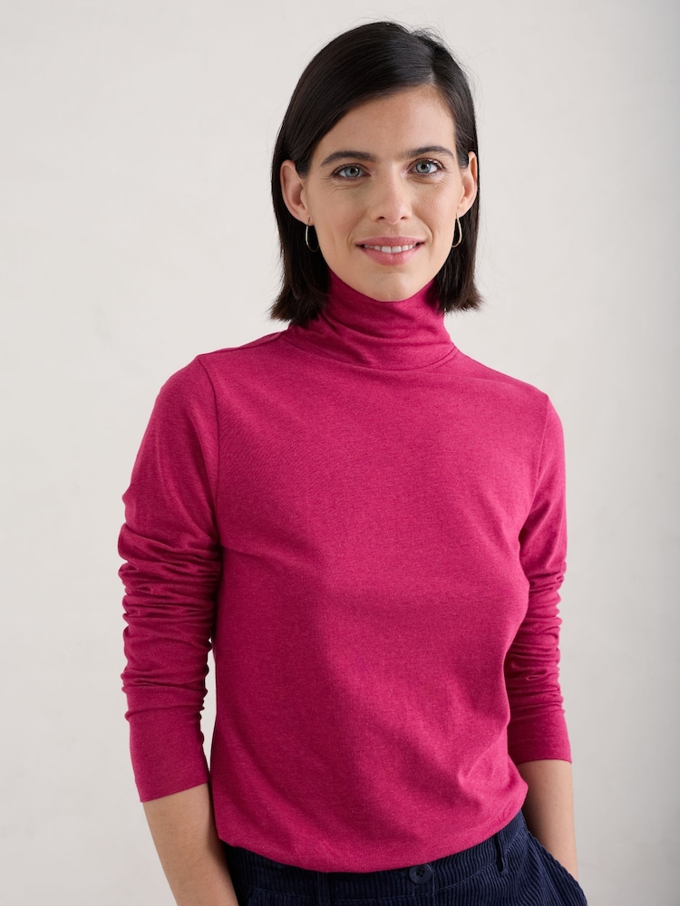 Seasalt Cornwall Pink Landing Roll Neck Long Sleeve Top - Image 1 of 5 Seasalt Cornwall Pink Landing Roll Neck Long Sleeve Top - Image 1 of 5