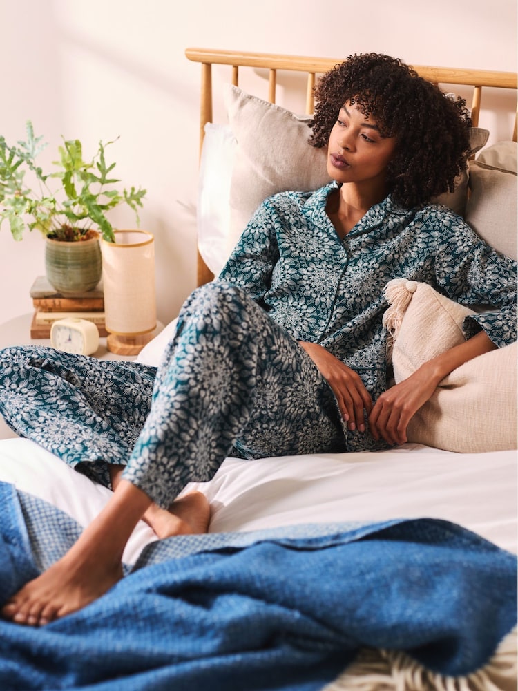 Seasalt Cornwall Teal Blue 100% Cotton Pyjamas - Image 1 of 2