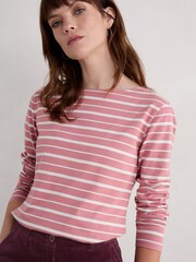 Seasalt Cornwall Shore Pink Grass Chalk Sailor T-Shirt - Image 1 of 5