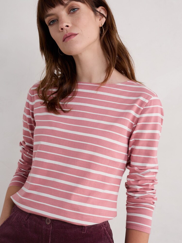 Seasalt Cornwall Shore Pink Grass Chalk Sailor T-Shirt - Image 1 of 5