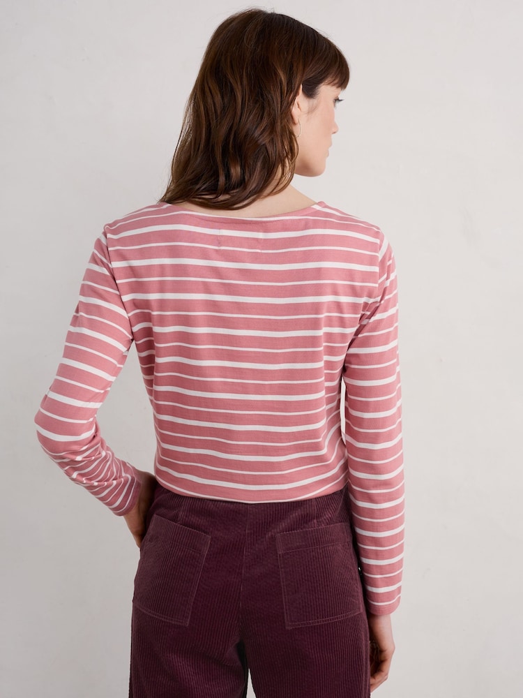 Seasalt Cornwall Shore Pink Grass Chalk Sailor T-Shirt - Image 2 of 5