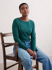 Seasalt Cornwall Teal Blue Easel Long Sleeve Jersey Top - Image 1 of 5