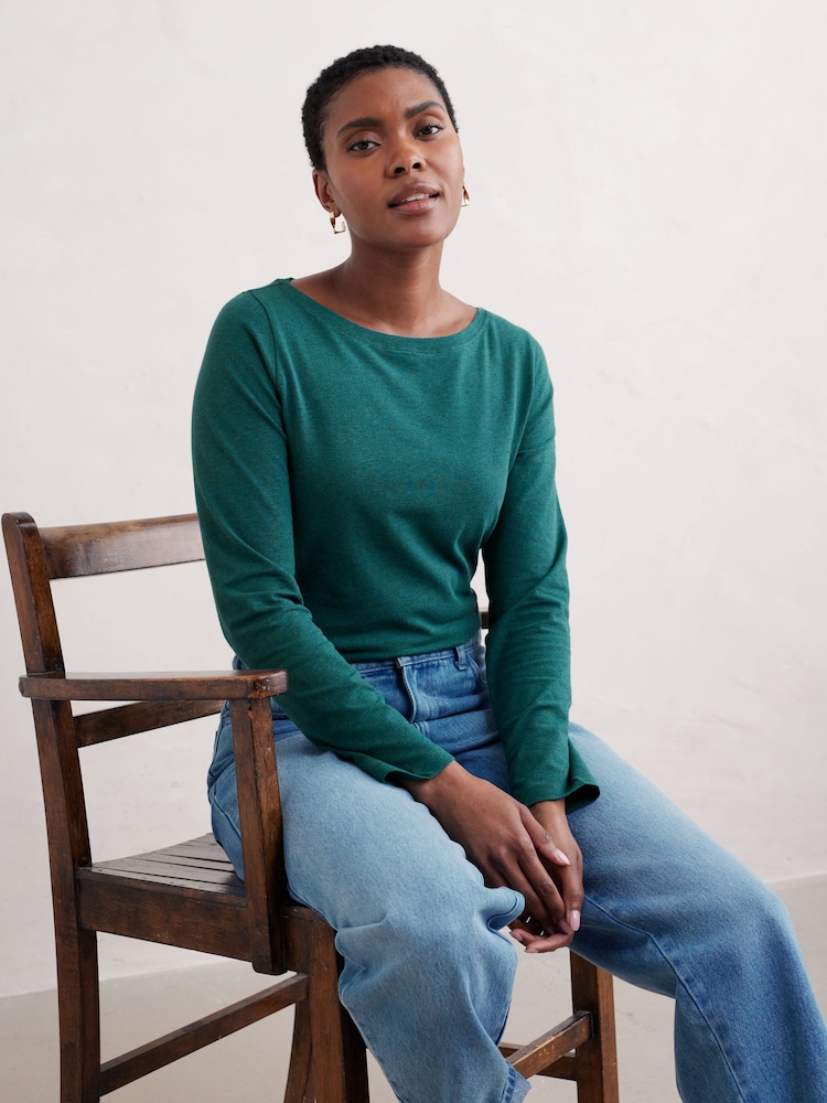 Seasalt Cornwall Teal Blue Easel Long Sleeve Jersey Top - Image 1 of 5