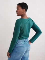Seasalt Cornwall Teal Blue Easel Long Sleeve Jersey Top - Image 2 of 5