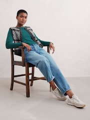 Seasalt Cornwall Teal Blue Easel Long Sleeve Jersey Top - Image 3 of 5
