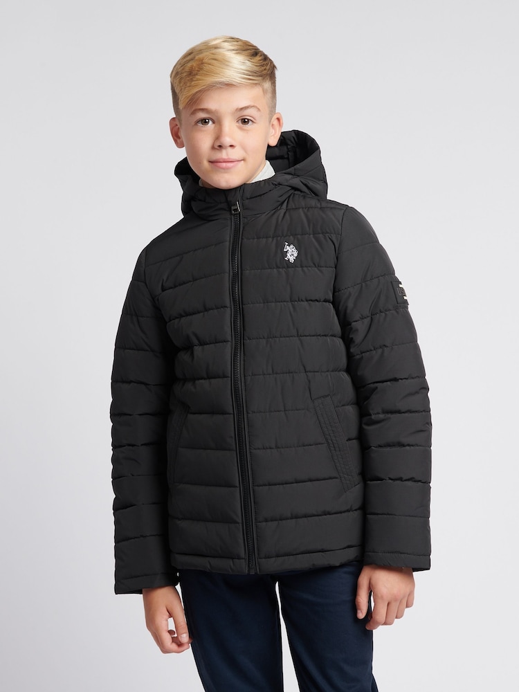 U.S. Polo Assn Black U.S. Polo Assn. Boys Lightweight Quilt Hooded Puffer Jacket - Image 1 of 10