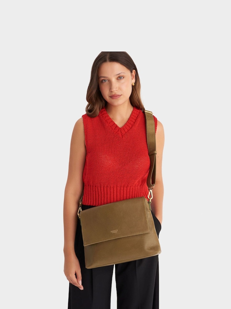 OSPREY LONDON Green The Runner Leather Crossbody Bag - Image 9 of 9