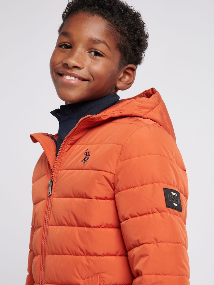 U.S. Polo Assn Orange U.S. Polo Assn. Boys Lightweight Quilt Hooded Puffer Jacket - Image 2 of 12