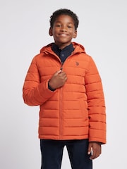 U.S. Polo Assn Orange U.S. Polo Assn. Boys Lightweight Quilt Hooded Puffer Jacket - Image 5 of 12