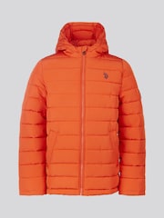 U.S. Polo Assn Orange U.S. Polo Assn. Boys Lightweight Quilt Hooded Puffer Jacket - Image 7 of 12