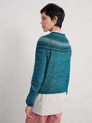 Seasalt Cornwall Blue Spruce Frost Fairisle Pattern Jumper - Image 3 of 5