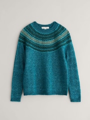 Seasalt Cornwall Blue Spruce Frost Fairisle Pattern Jumper - Image 4 of 5