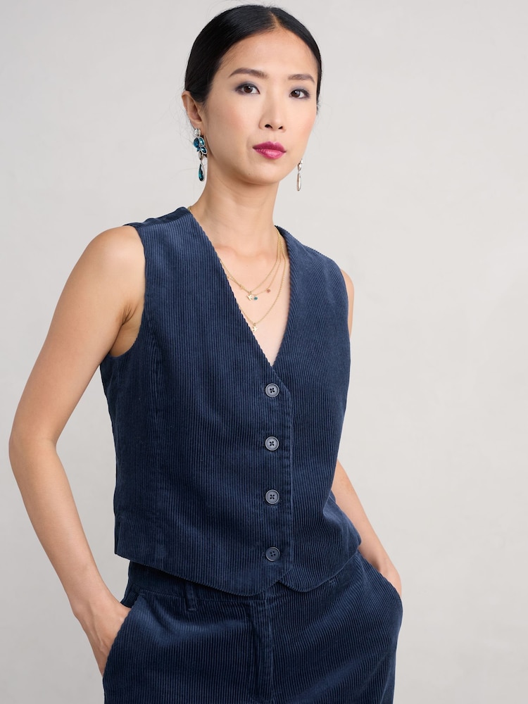 Seasalt Cornwall Blue Pinpoint 100% Cotton Waistcoat - Image 1 of 5