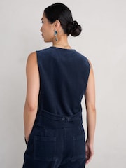Seasalt Cornwall Blue Pinpoint 100% Cotton Waistcoat - Image 2 of 5