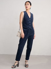 Seasalt Cornwall Blue Pinpoint 100% Cotton Waistcoat - Image 3 of 5