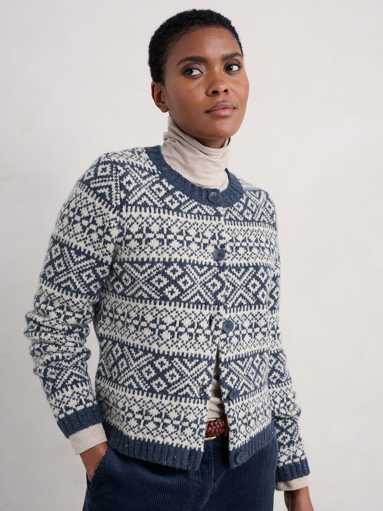 Seasalt Cornwall Blue Dawson Pick Cardigan Fairisle - Image 1 of 5 Seasalt Cornwall Blue Dawson Pick Cardigan Fairisle - Image 1 of 5
