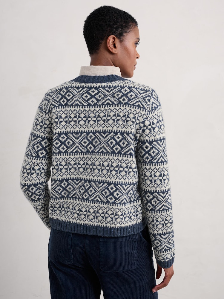Seasalt Cornwall Blue Dawson Pick Cardigan Fairisle - Image 2 of 5 Seasalt Cornwall Blue Dawson Pick Cardigan Fairisle - Image 2 of 5
