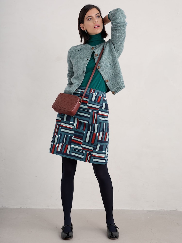 Seasalt Cornwall Blue Ferry Crossing Needlecord 100% Organic Cotton Skirt - Image 1 of 5