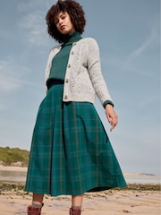 Seasalt Cornwall Teal Blue Day Dream Cord Check Midi Skirt - Image 1 of 7