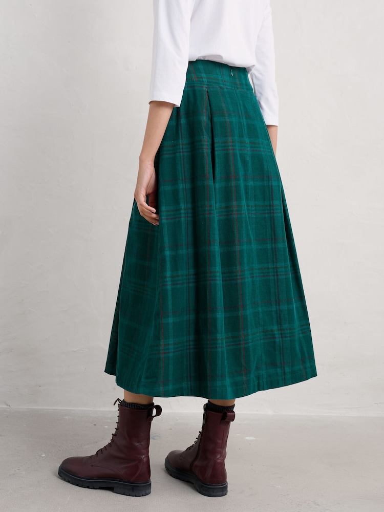Seasalt Cornwall Teal Blue Day Dream Cord Check Midi Skirt - Image 3 of 7