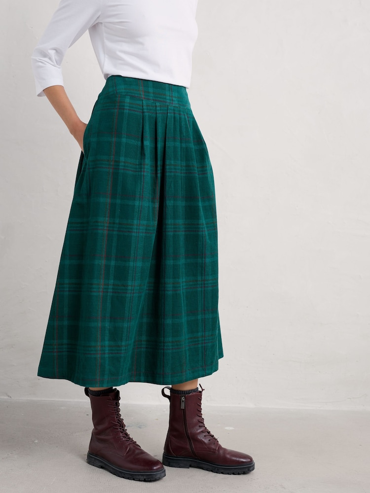 Seasalt Cornwall Teal Blue Day Dream Cord Check Midi Skirt - Image 4 of 7