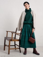 Seasalt Cornwall Teal Blue Day Dream Cord Check Midi Skirt - Image 5 of 7