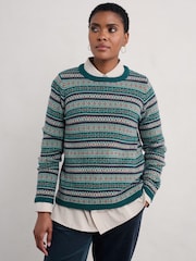 Seasalt Cornwall Blue Percella Cove Fair Isle Jumper - Image 1 of 5