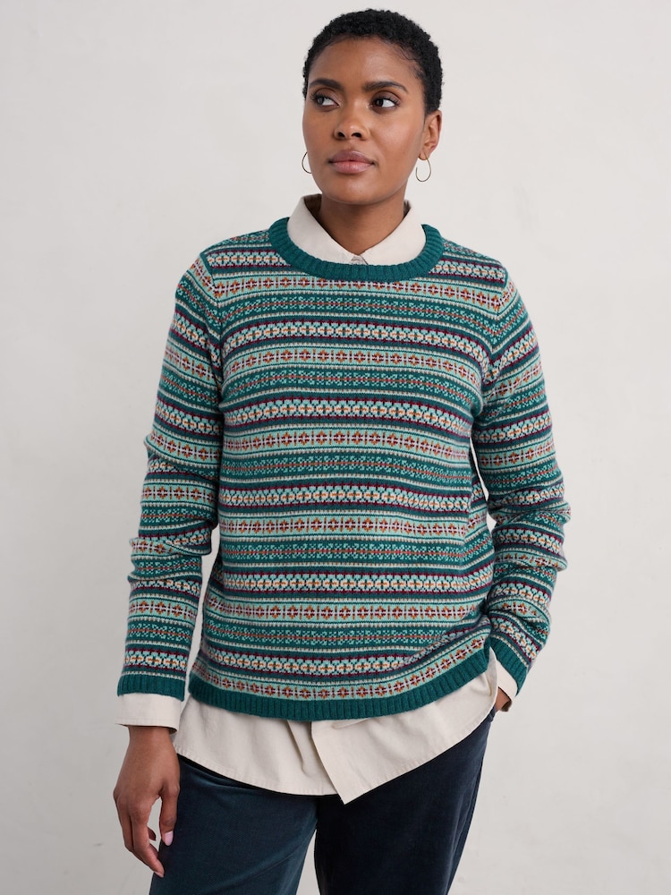 Seasalt Cornwall Blue Percella Cove Fair Isle Jumper - Image 1 of 5