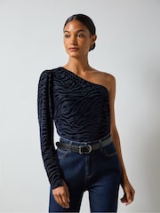 Ro&Zo Navy Blue Zebra Burnout One Shoulder Top - Image 1 of 4