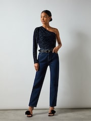 Ro&Zo Navy Blue Zebra Burnout One Shoulder Top - Image 2 of 4