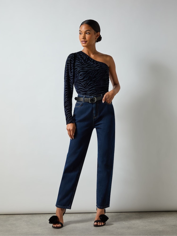 Ro&Zo Navy Blue Zebra Burnout One Shoulder Top - Image 2 of 4