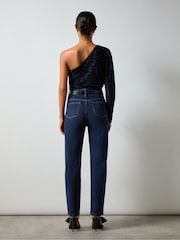 Ro&Zo Navy Blue Zebra Burnout One Shoulder Top - Image 4 of 4