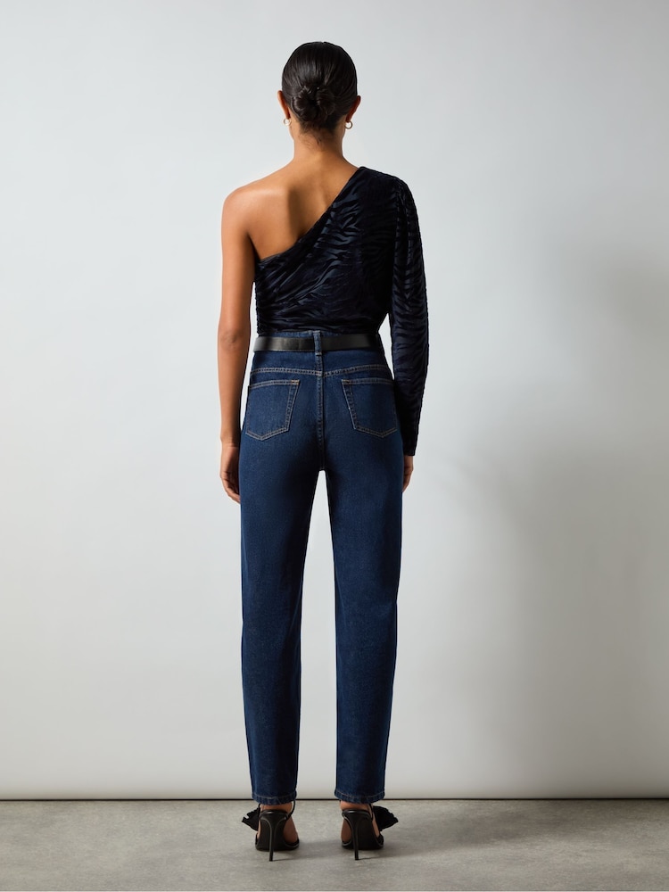 Ro&Zo Navy Blue Zebra Burnout One Shoulder Top - Image 4 of 4