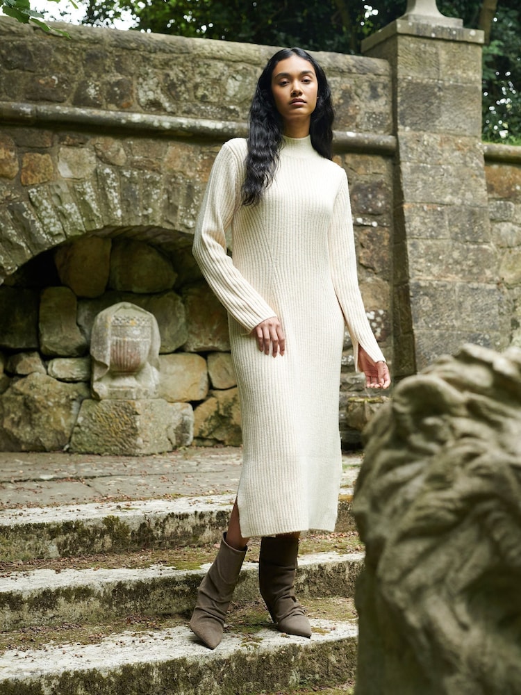 Ro&Zo Oatmeal High Neck Jumper Dress - Image 1 of 6