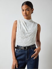Ro&Zo White Sequin High Neck Top - Image 1 of 4
